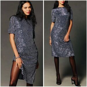 ANTHROPOLOGIE Flat White Sequins Bling Cocktail Party A-Line Dress Size XXS NWT